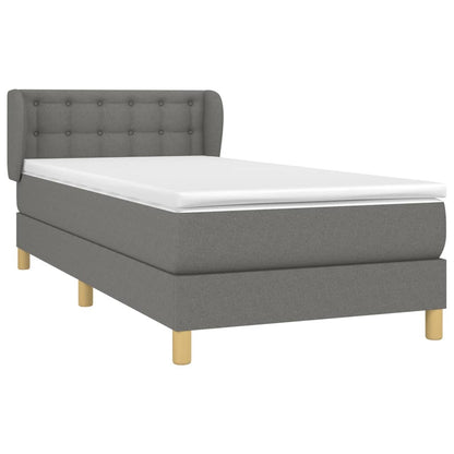 Spring Bed Frame with Dark Gray Mattress 90x200 cm Fabric