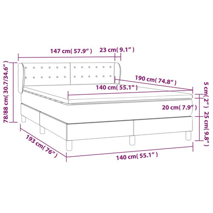 Spring Bed Frame with Dark Gray Mattress 140x190 cm Fabric