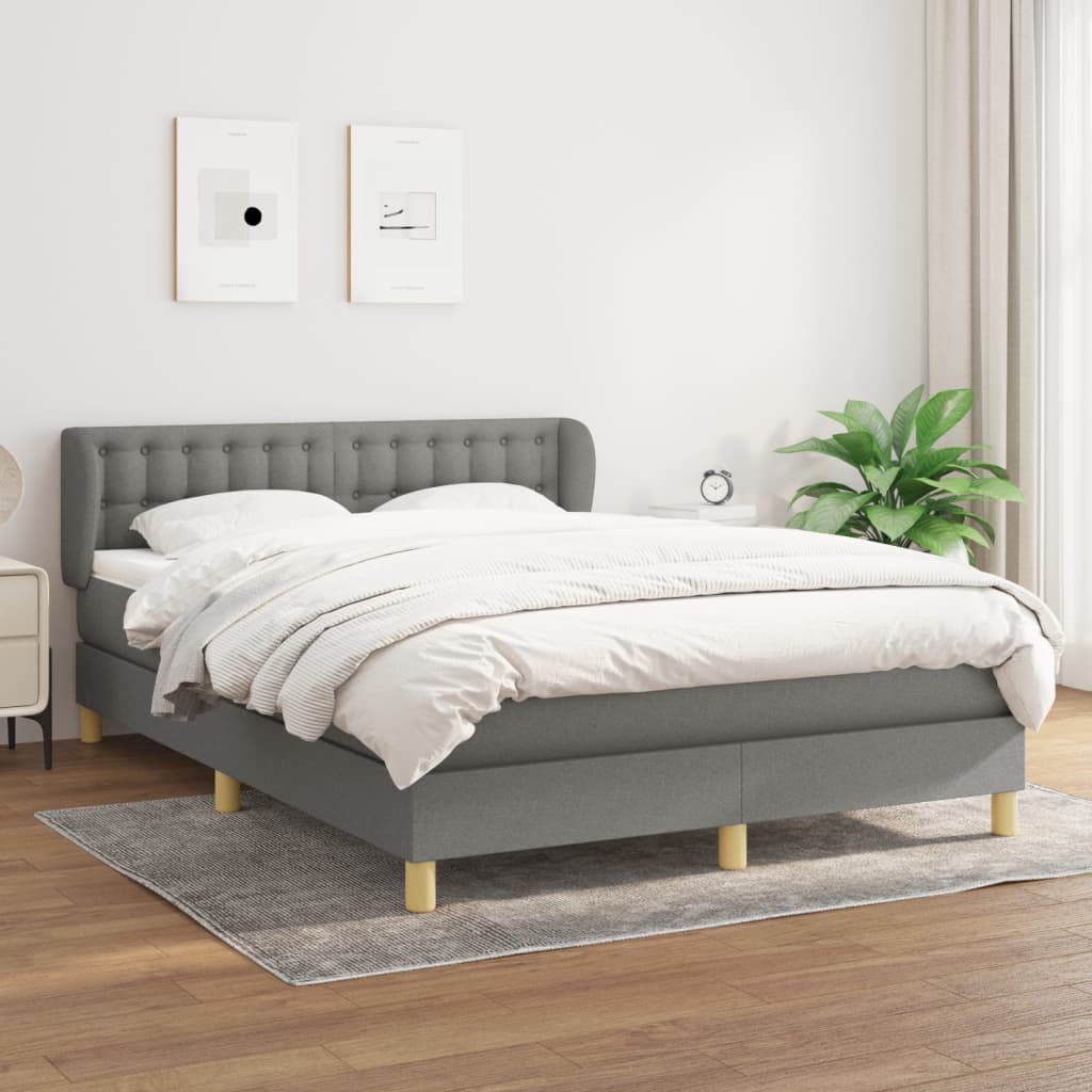 Spring Bed Frame with Dark Gray Mattress 140x190 cm Fabric