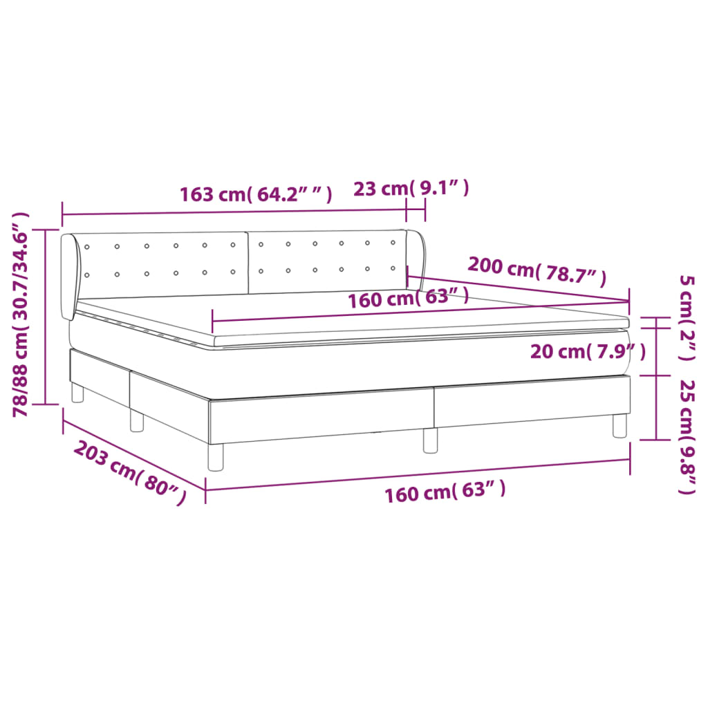 Spring bed frame with black mattress 160x200 cm in fabric