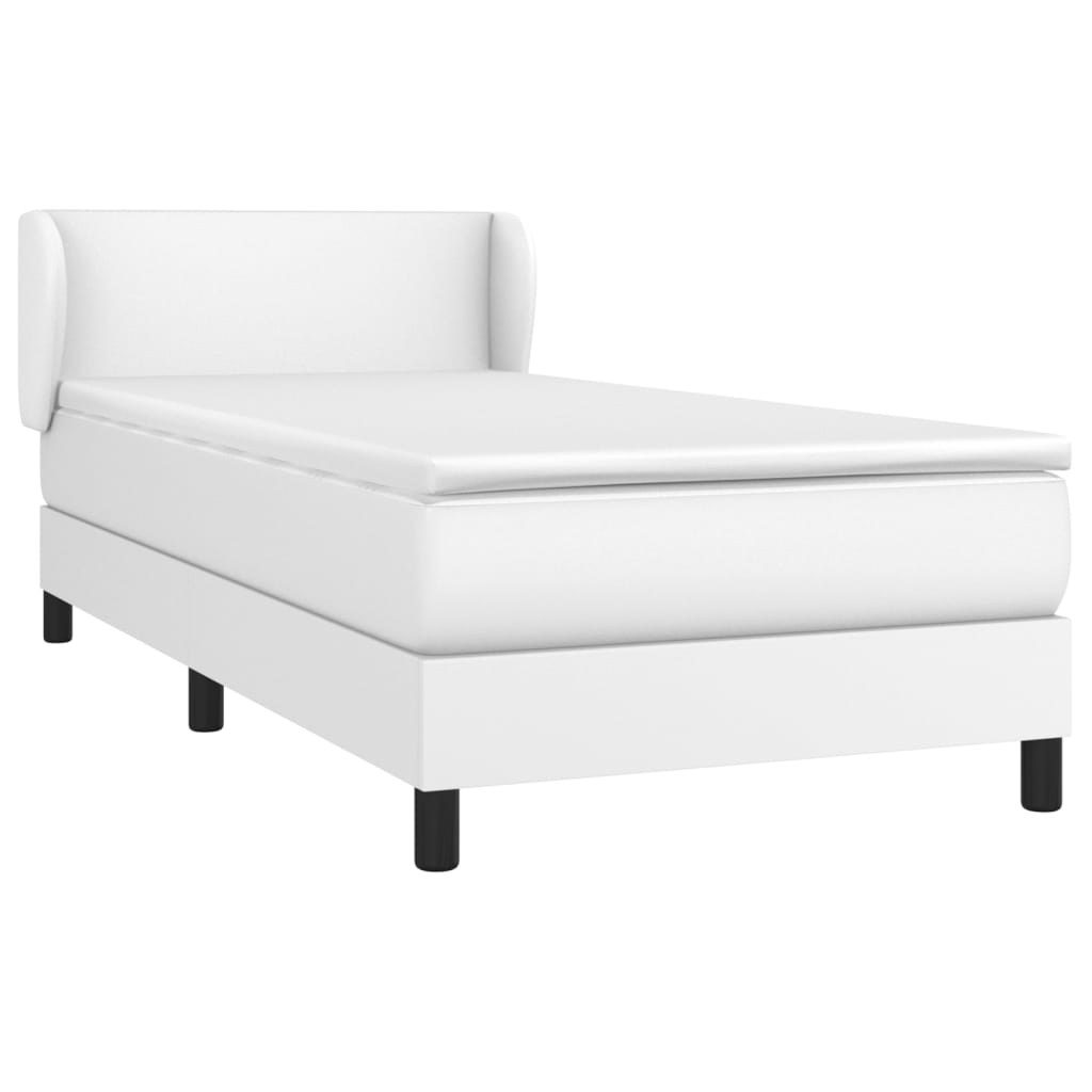 Spring bed frame with white mattress 80x200 cm in imitation leather