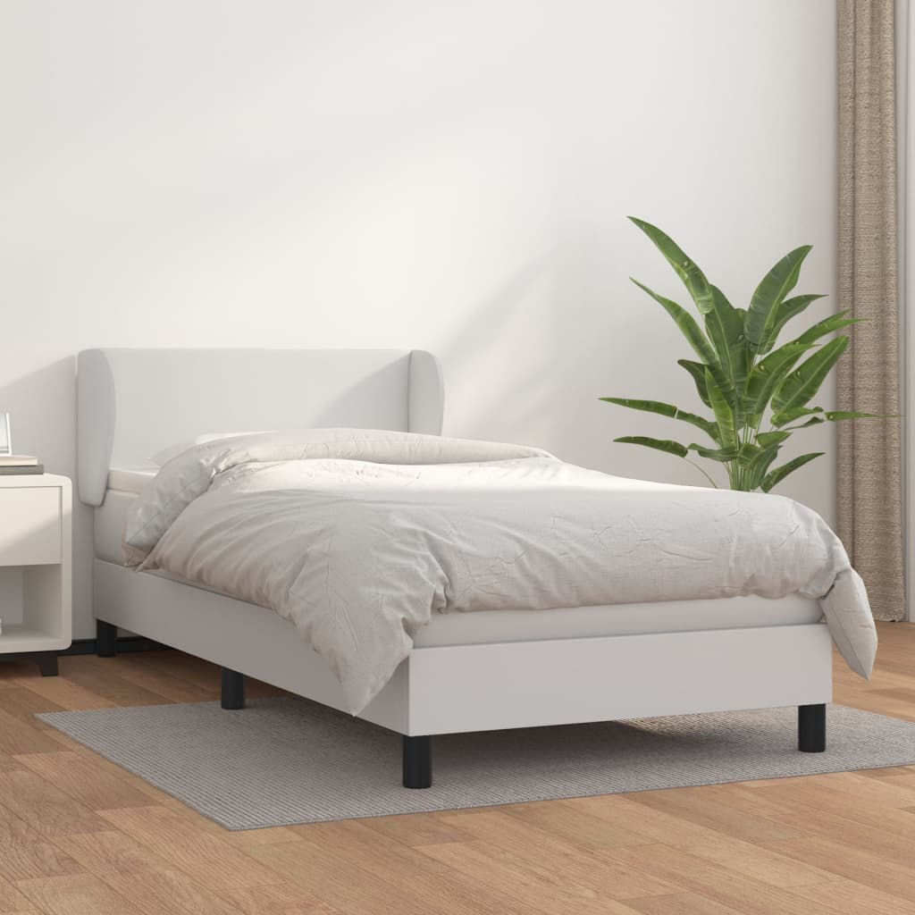 Spring bed frame with white mattress 80x200 cm in imitation leather