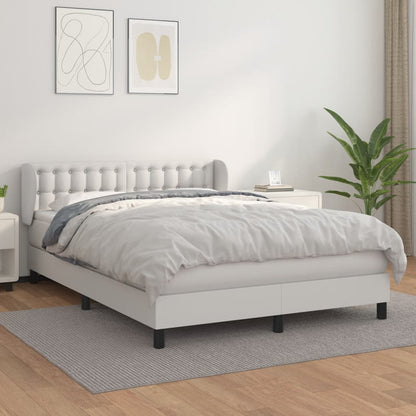 Spring bed frame with white mattress 140x200 cm in imitation leather