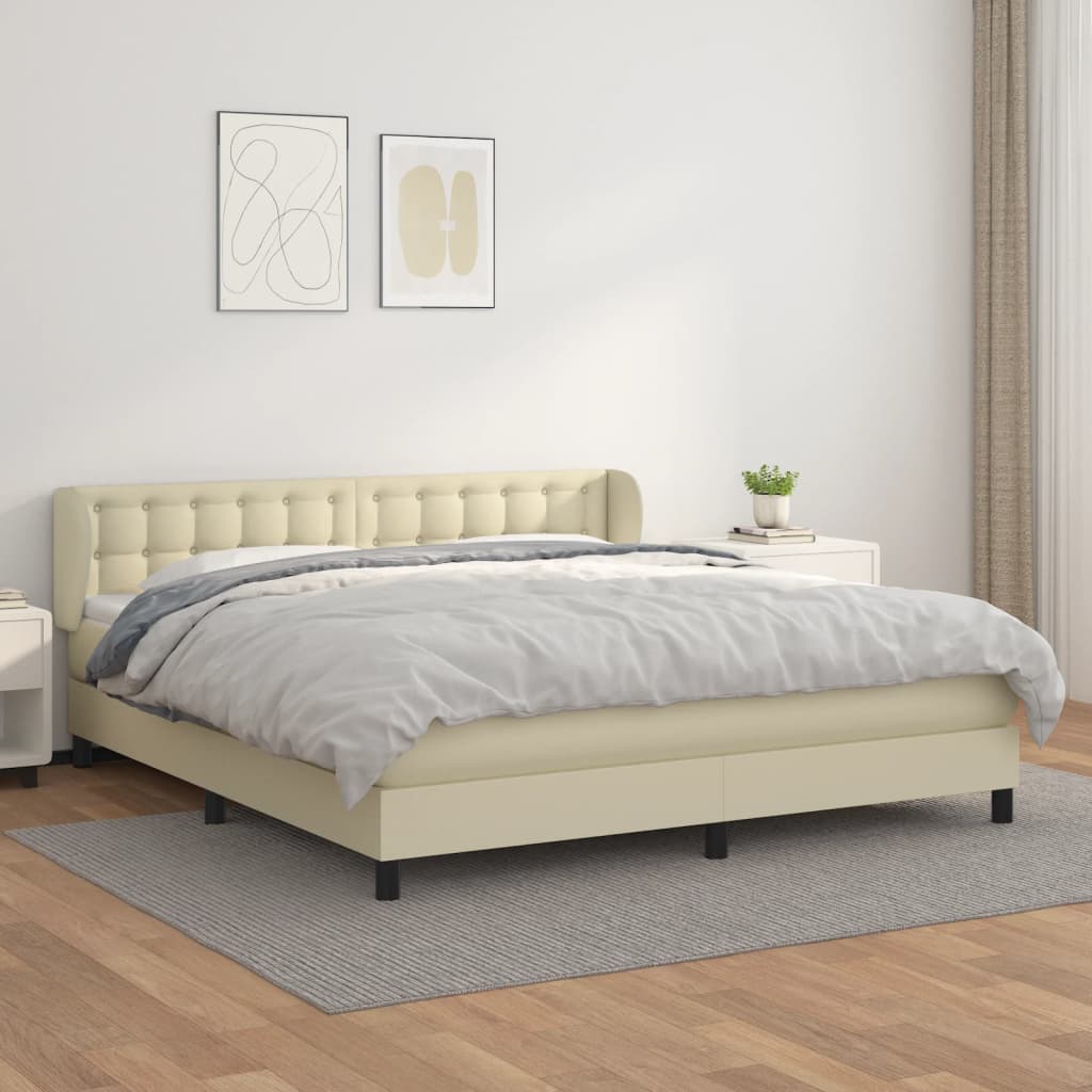 Giroletto a Molle con Materasso Crema 160x200 cm in Similpelle | homemem39