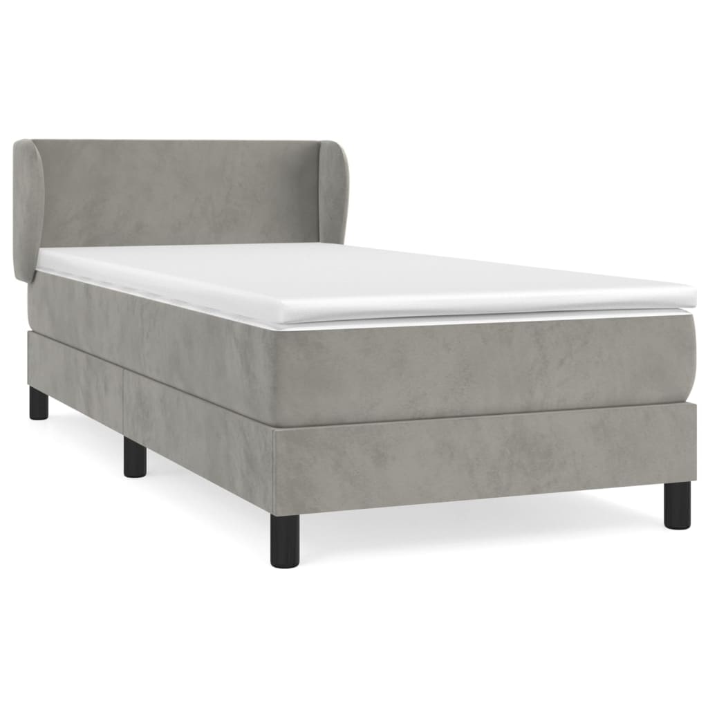 Spring bed frame with light gray mattress 80x200 cm velvet