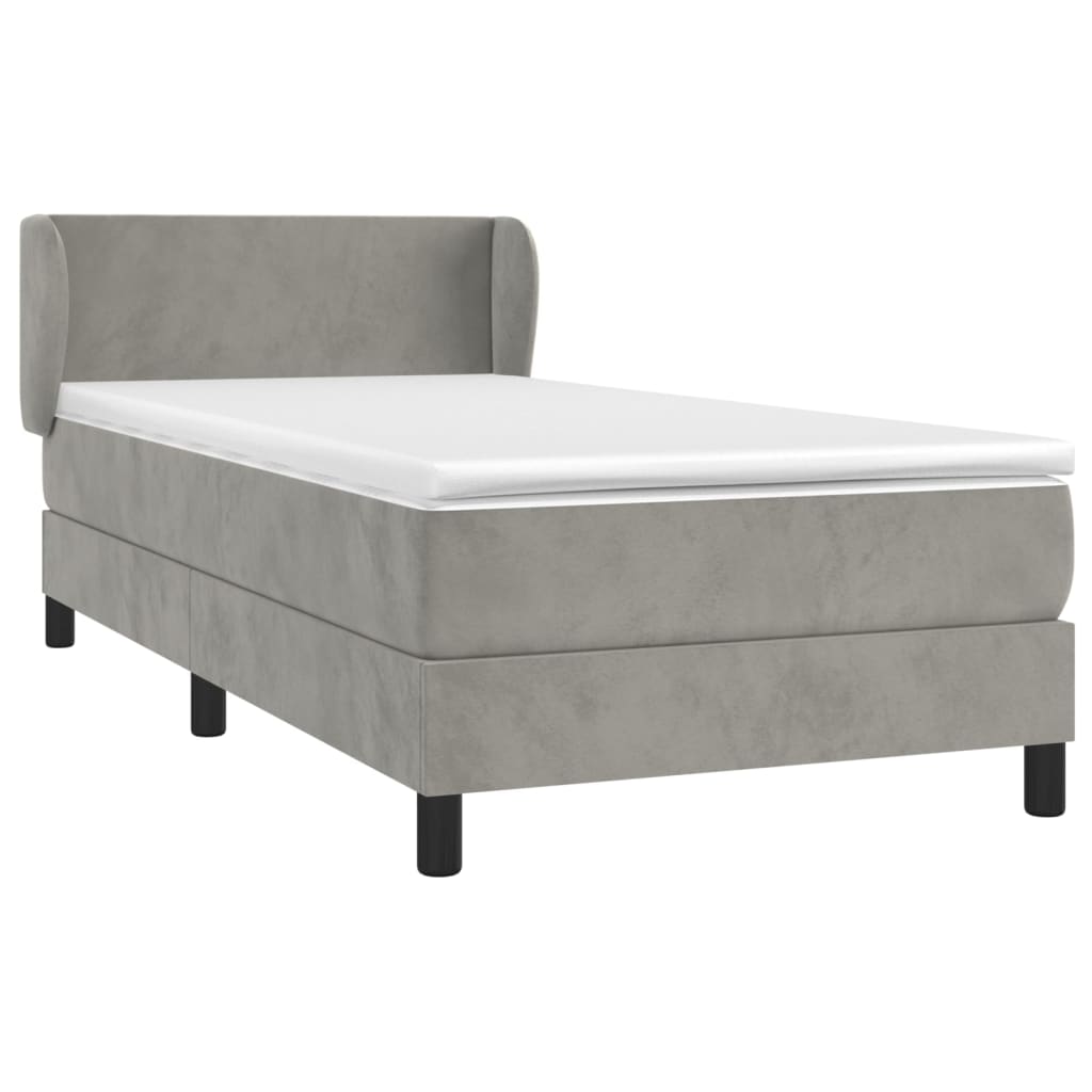 Spring bed frame with light gray mattress 80x200 cm velvet