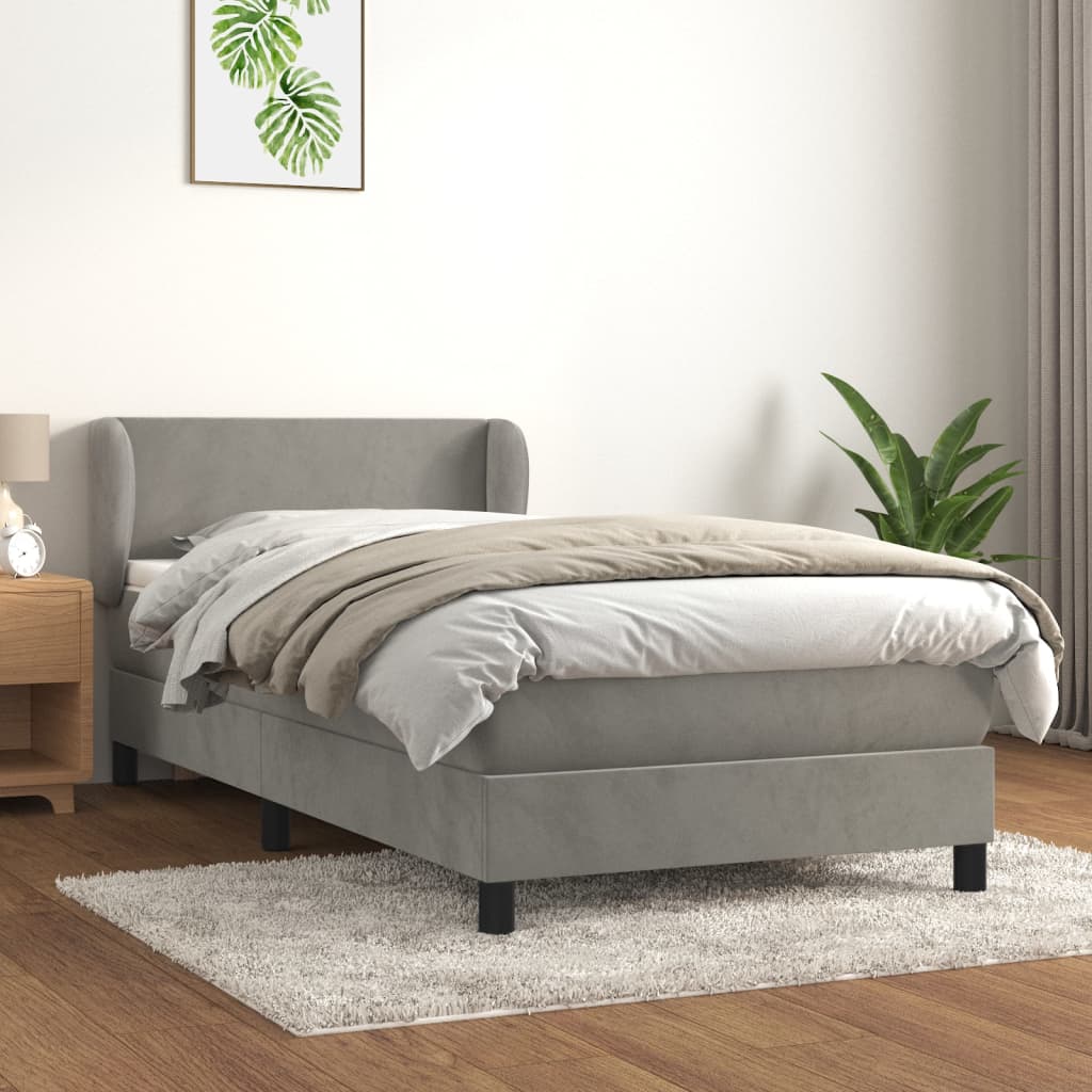 Spring bed frame with light gray mattress 80x200 cm velvet