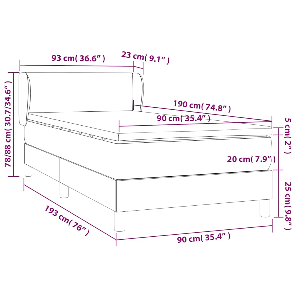 Giroletto a Molle con Materasso Blu Scuro 90x190 cm in Velluto | homemem39