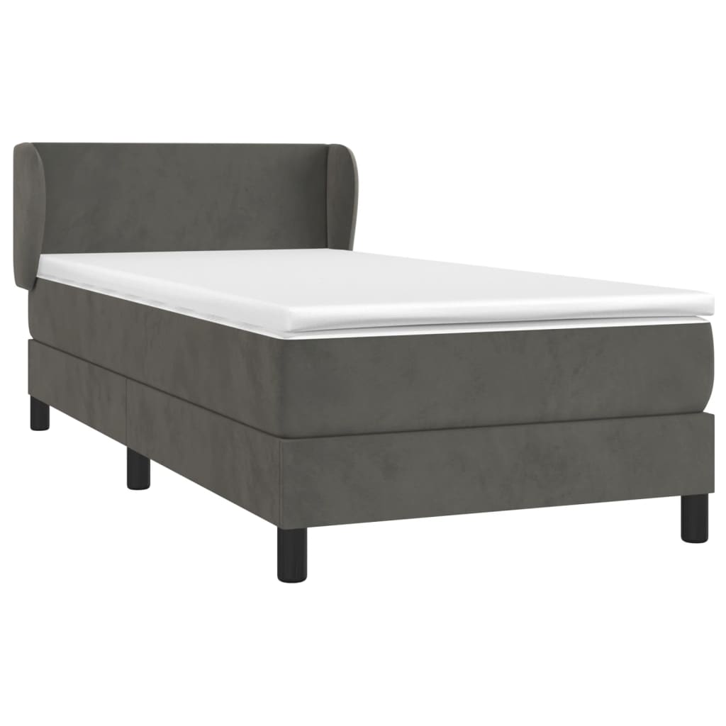 Spring bed frame with dark gray mattress 90x200 cm velvet