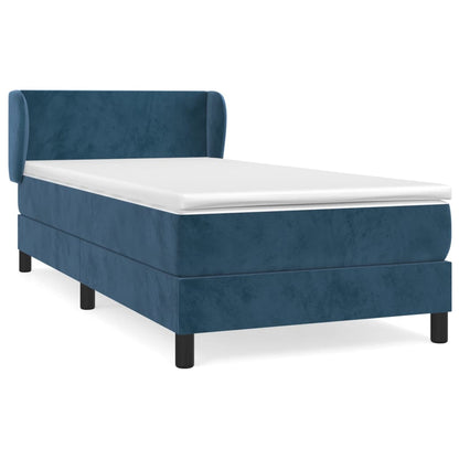 Spring bed frame with dark blue mattress 90x200 cm in velvet