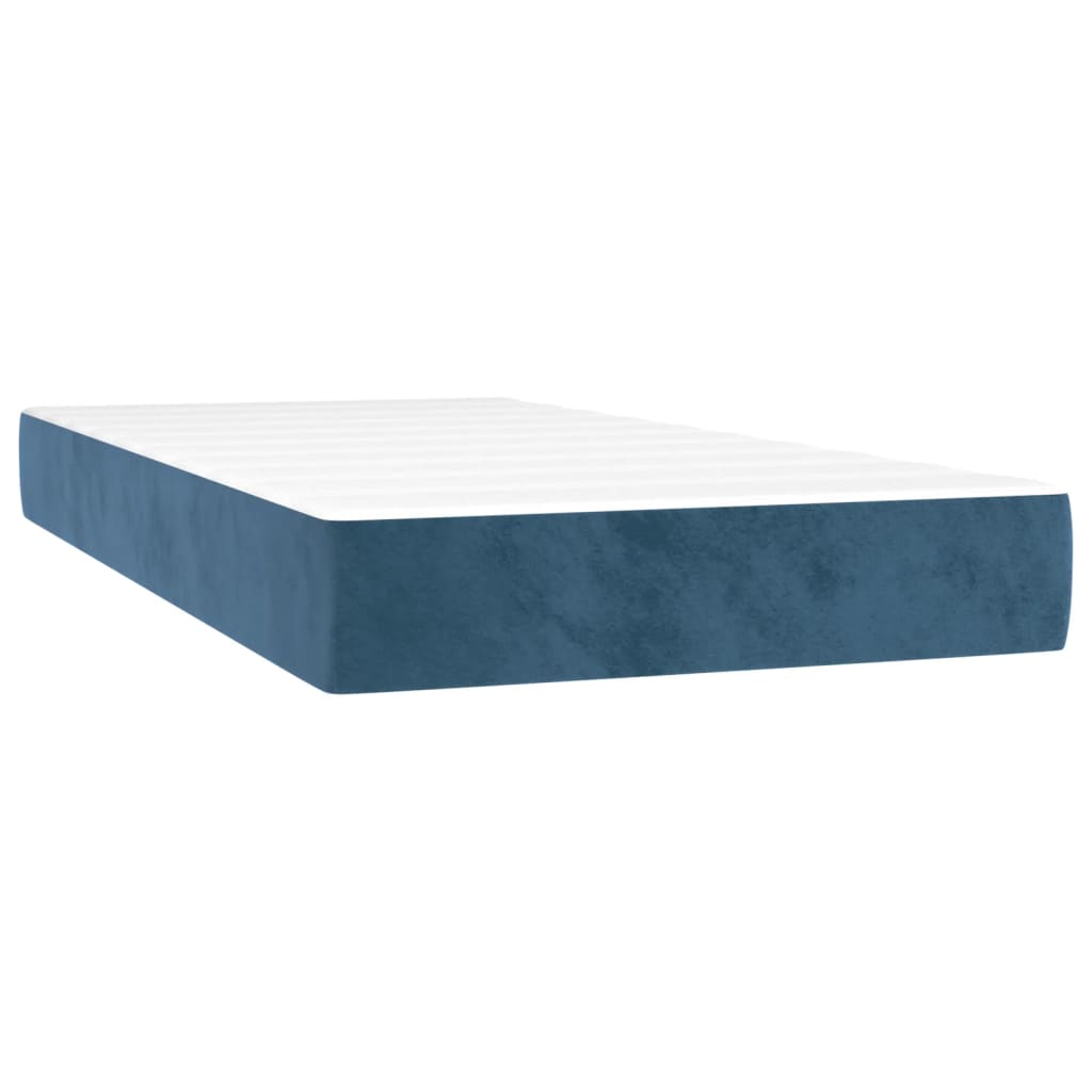 Spring bed frame with dark blue mattress 90x200 cm in velvet