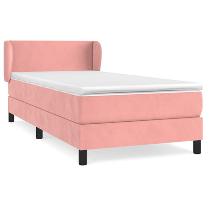 Spring bed frame with pink mattress 90x200 cm in velvet