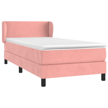 Spring bed frame with pink mattress 90x200 cm in velvet