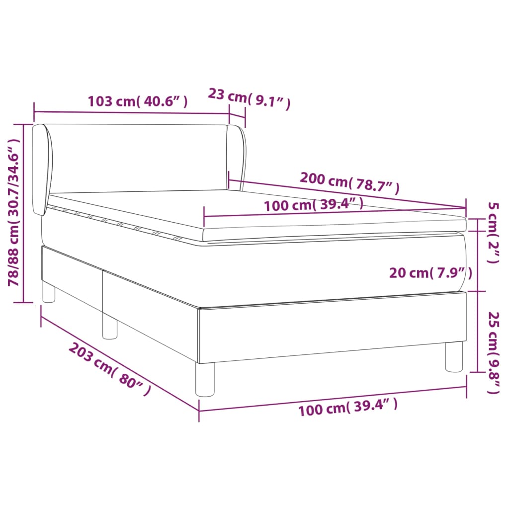 Federbettgestell mit schwarzer Matratze 100x200 cm aus Samt