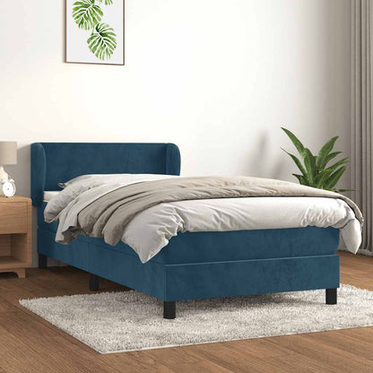 Giroletto a Molle con Materasso Blu Scuro 100x200 cm in Velluto