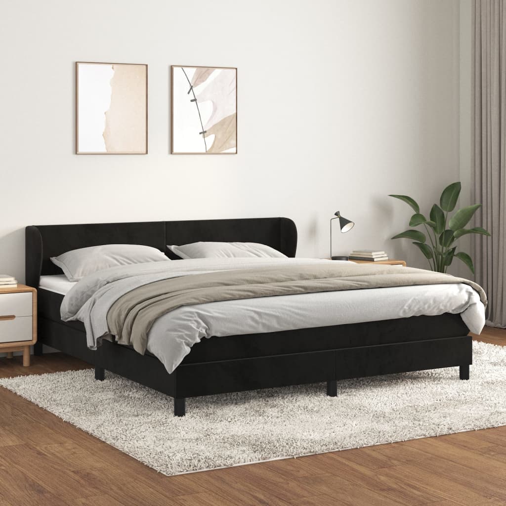 Giroletto a Molle con Materasso Nero 160x200 cm in Velluto | homemem39