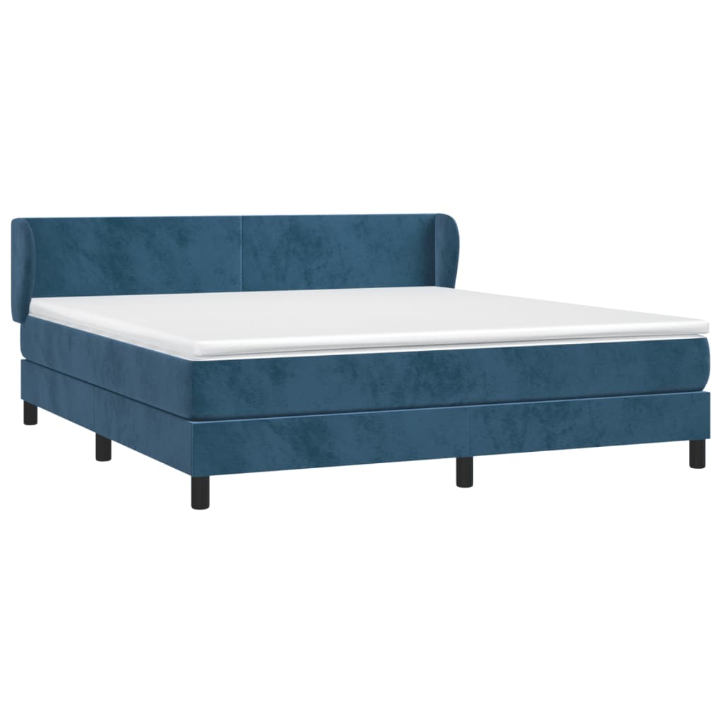 Spring bed frame with dark blue mattress 180x200 cm in velvet