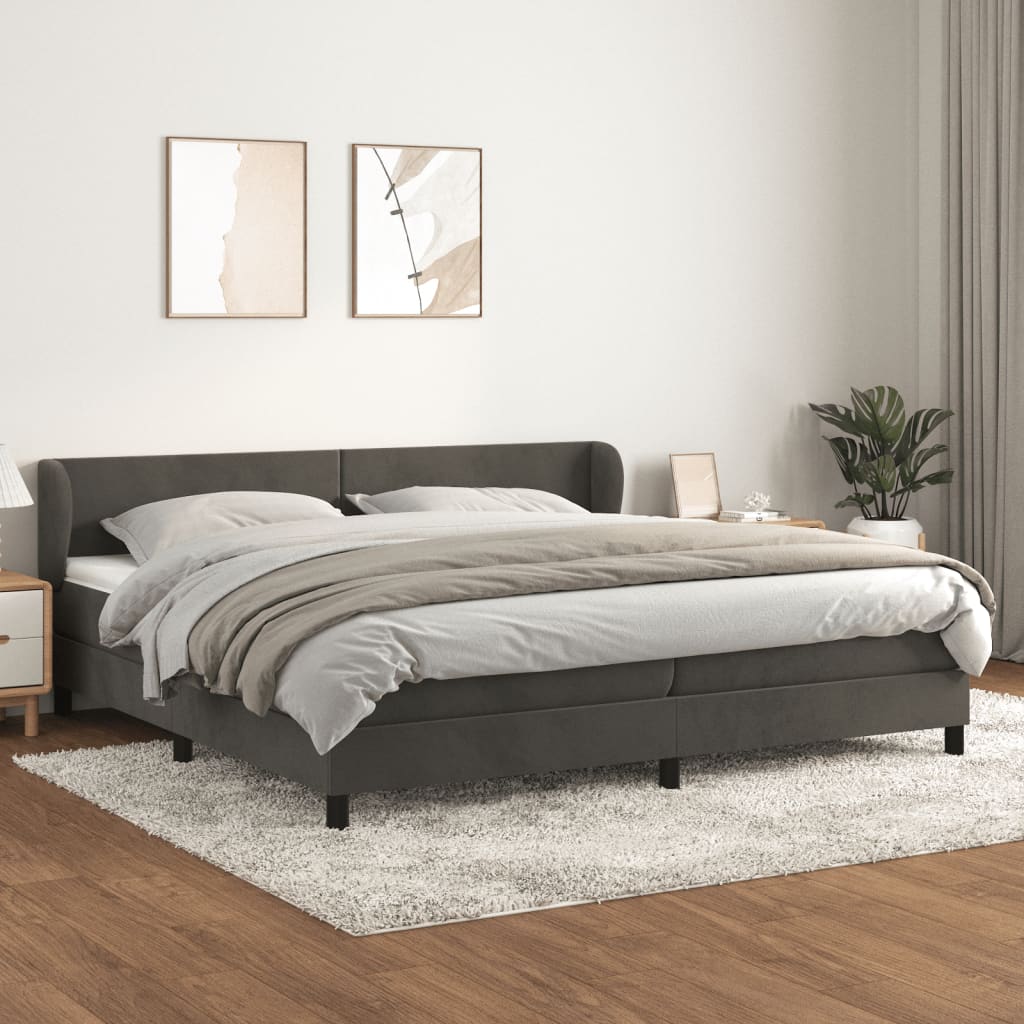 Giroletto a Molle con Materasso Grigio Scuro 200x200 cm Velluto | homemem39