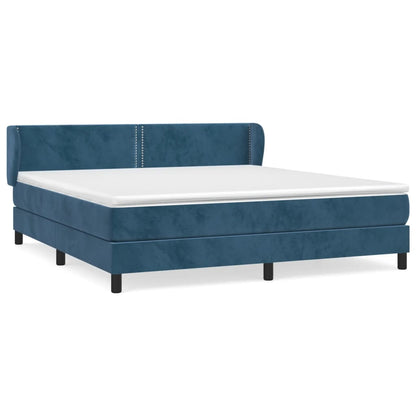 Spring bed frame with dark blue mattress 180x200 cm in velvet