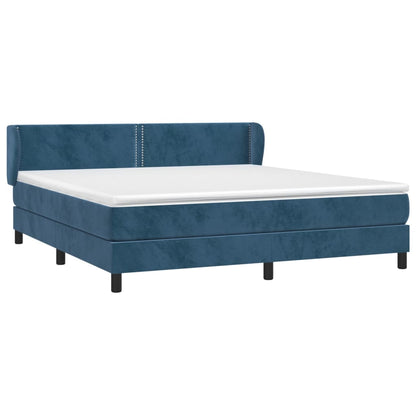 Spring bed frame with dark blue mattress 180x200 cm in velvet