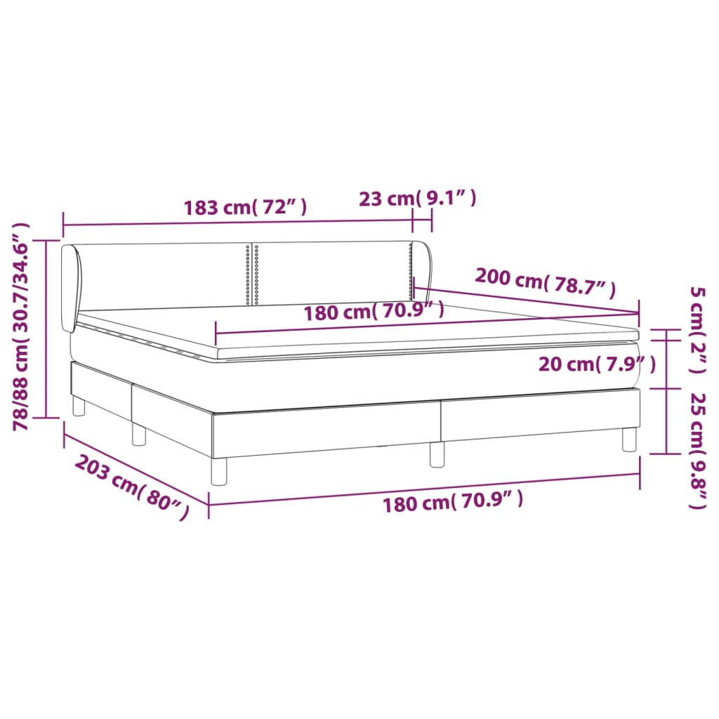 Giroletto a Molle con Materasso Blu Scuro 180x200 cm in Velluto