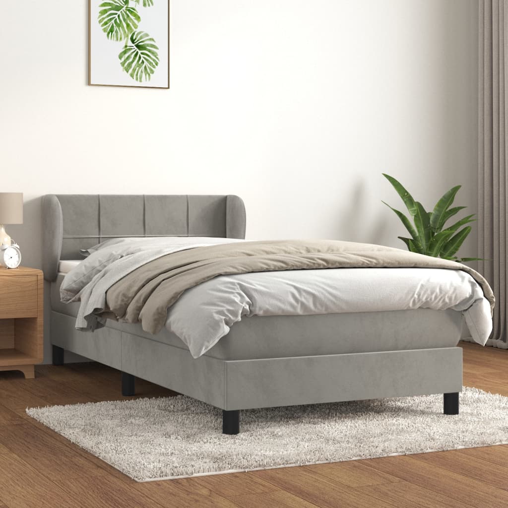 Spring bed frame with light gray mattress 90x200 cm velvet