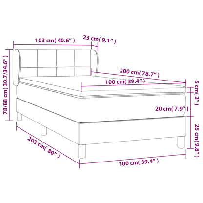 Giroletto a Molle con Materasso Grigio Scuro 100x200 cm Velluto