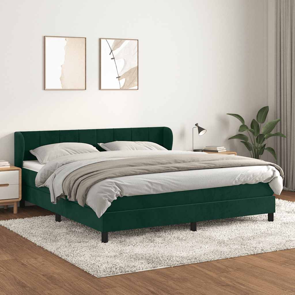 Giroletto a Molle con Materasso Verde Scuro 160x200 cm Velluto | homemem39