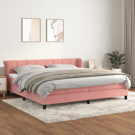 Spring bed frame with pink mattress 200x200 cm in velvet