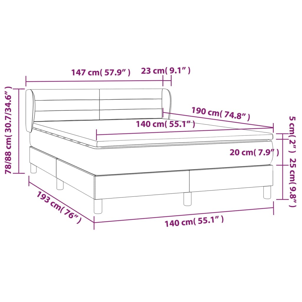 Federbettgestell mit schwarzer Matratze 140x190 cm aus Samt