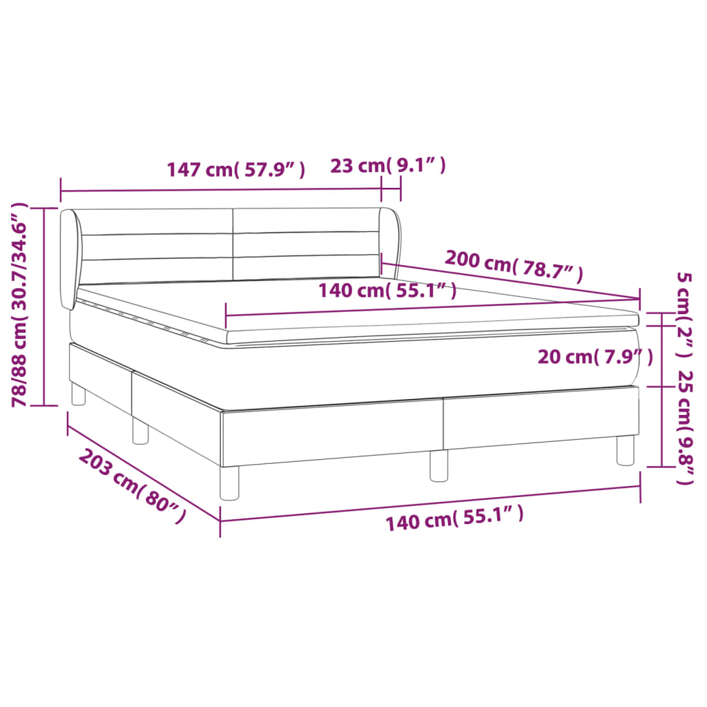 Federbettgestell mit schwarzer Matratze 140x200 cm aus Samt