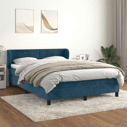 Giroletto a Molle con Materasso Blu Scuro 140x200 cm in Velluto | homemem39