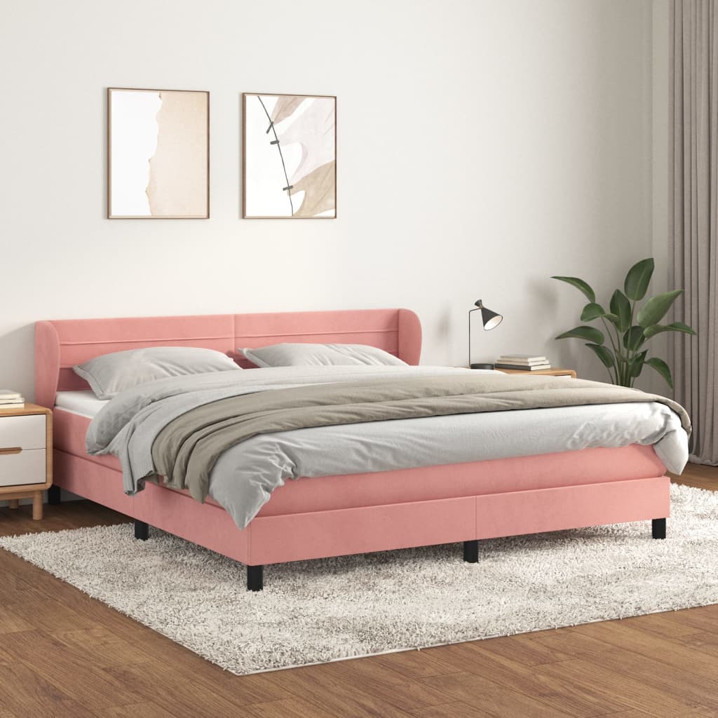 Giroletto a Molle con Materasso Rosa 160x200 cm in Velluto | homemem39