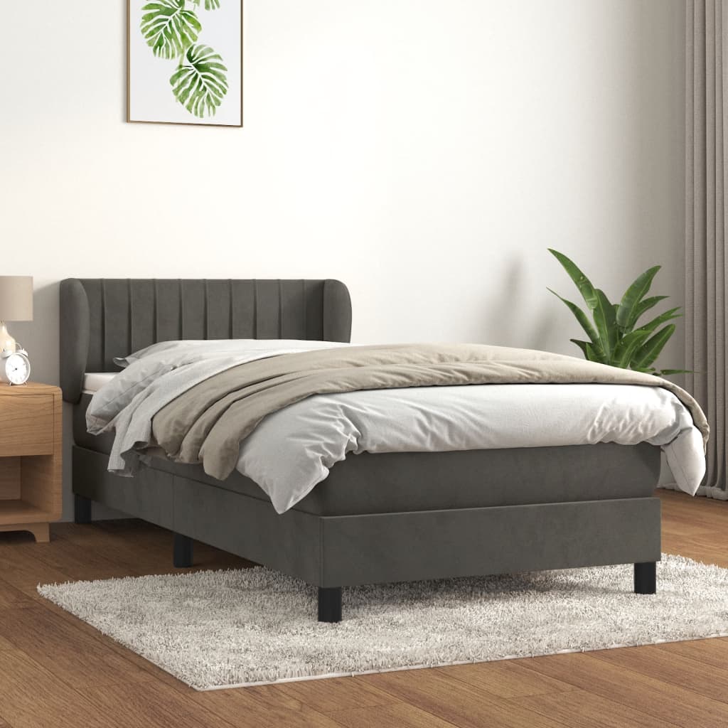 Giroletto a Molle con Materasso Grigio Scuro 90x190 cm Velluto | homemem39