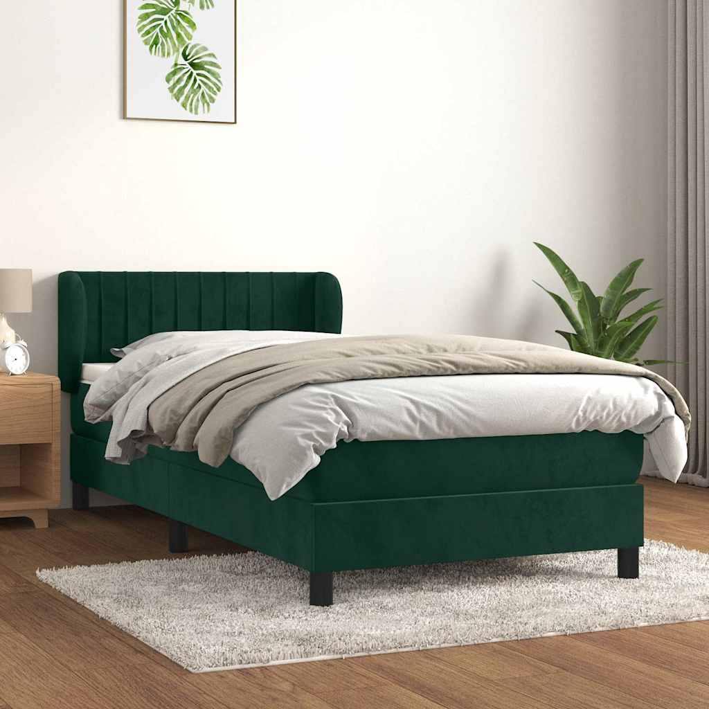 Giroletto a Molle con Materasso Verde Scuro 90x200 cm Velluto