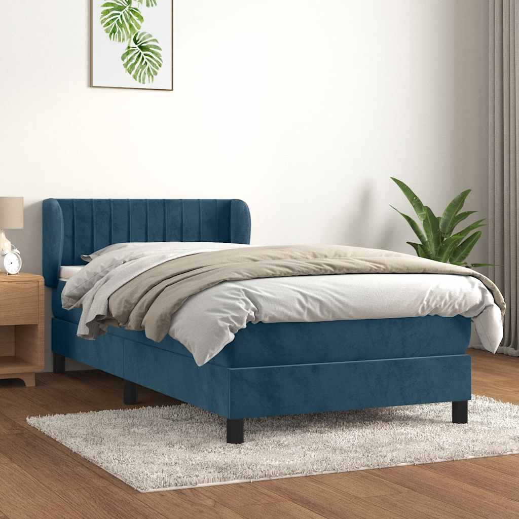 Giroletto a Molle con Materasso Blu Scuro 100x200 cm in Velluto | homemem39