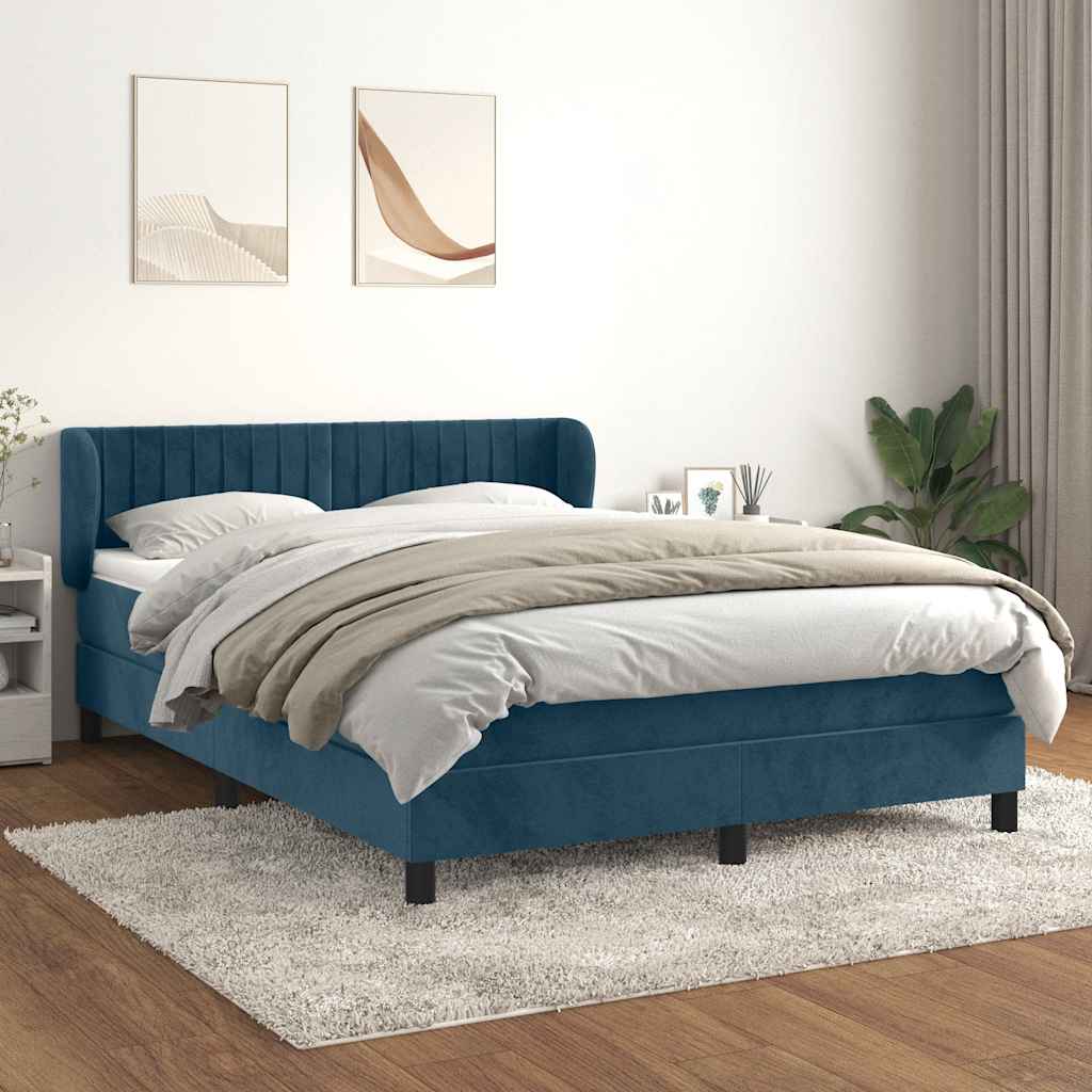 Giroletto a Molle con Materasso Blu Scuro 140x190 cm in Velluto | homemem39
