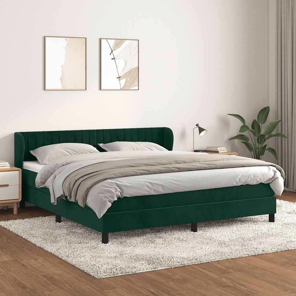 Giroletto a Molle con Materasso Verde Scuro 160x200 cm Velluto | homemem39
