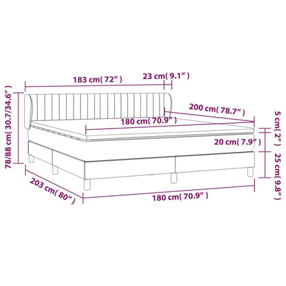 Spring bed frame with pink mattress 180x200 cm in velvet