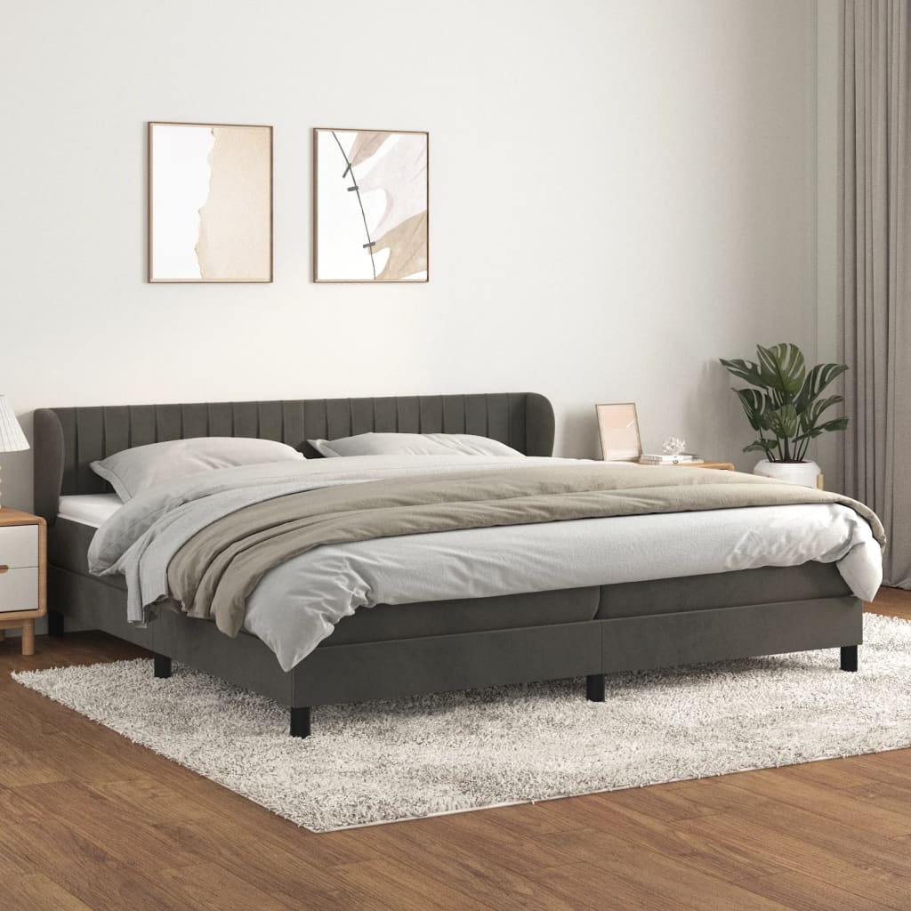 Giroletto a Molle con Materasso Grigio Scuro 200x200 cm Velluto | homemem39