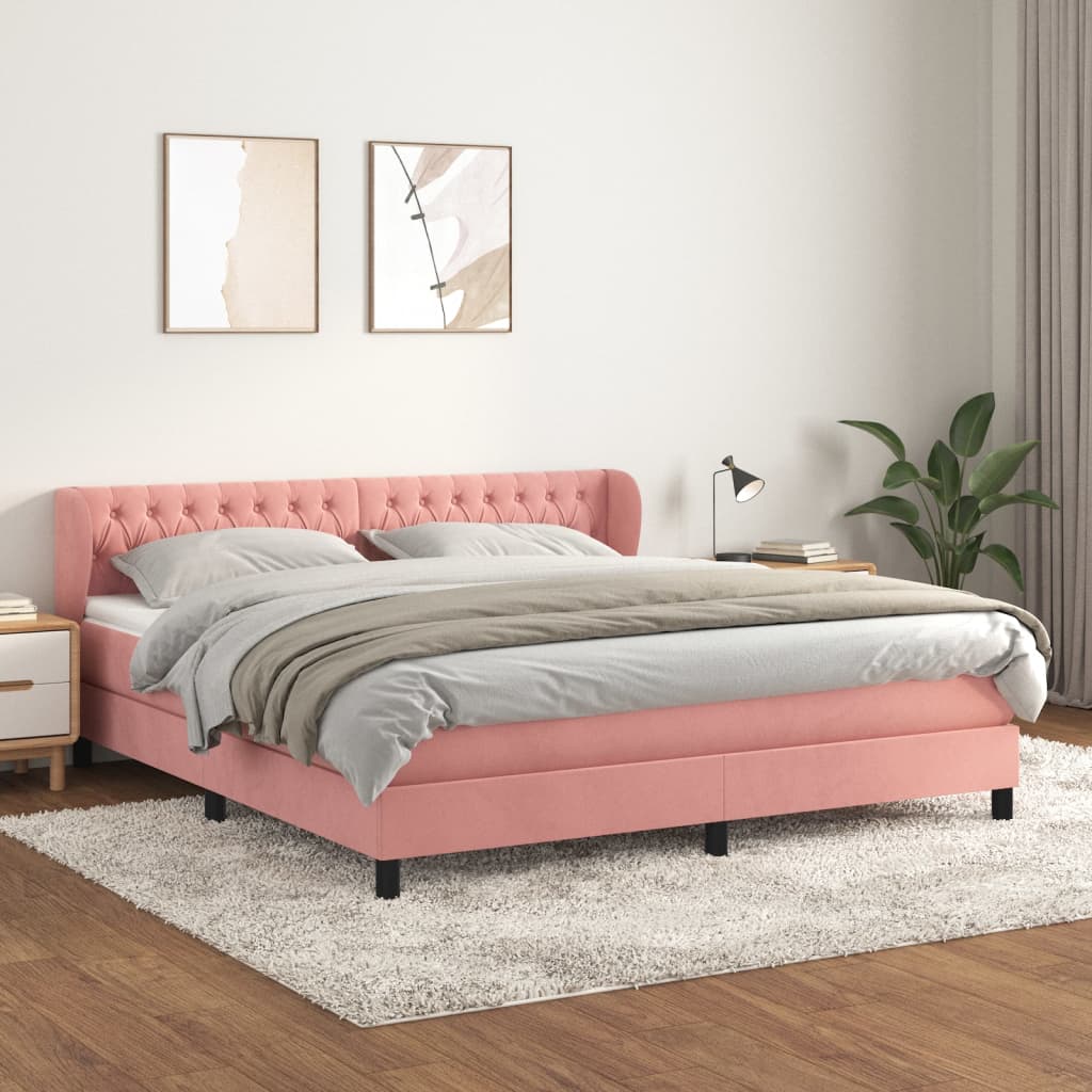 Giroletto a Molle con Materasso Rosa 160x200 cm in Velluto | homemem39