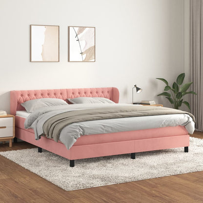 Spring bed frame with pink mattress 180x200 cm in velvet