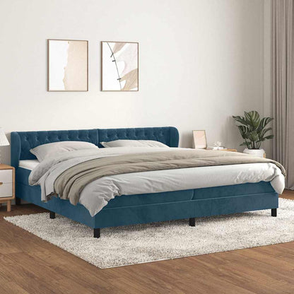 Giroletto a Molle con Materasso Blu Scuro 200x200 cm in Velluto | homemem39