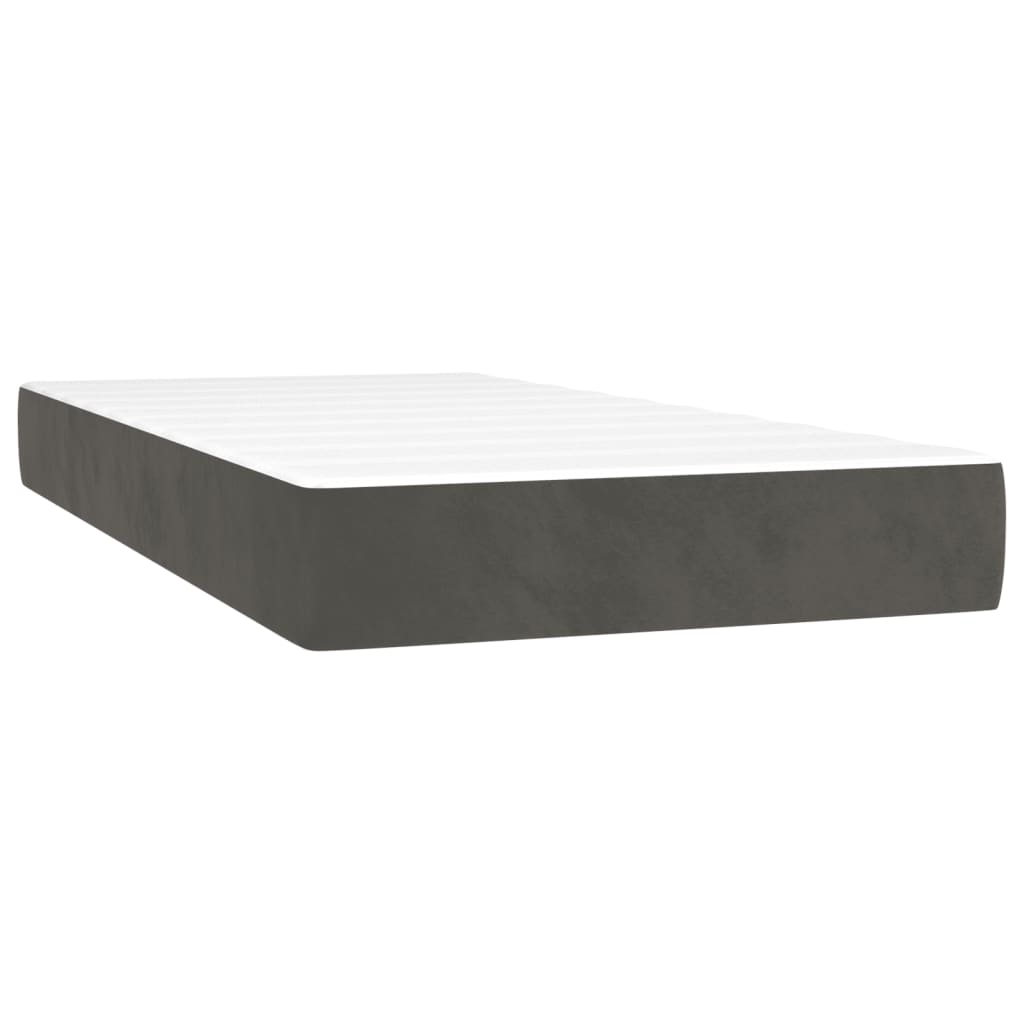 Spring bed frame with dark gray mattress 90x200 cm velvet