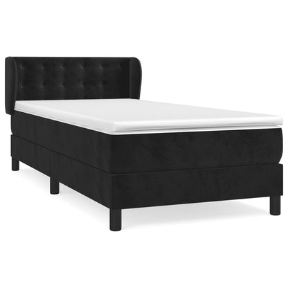 Spring bed frame with black mattress 90x200 cm in velvet