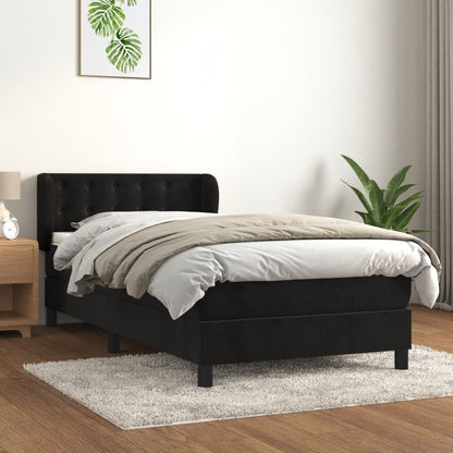 Spring bed frame with black mattress 90x200 cm in velvet