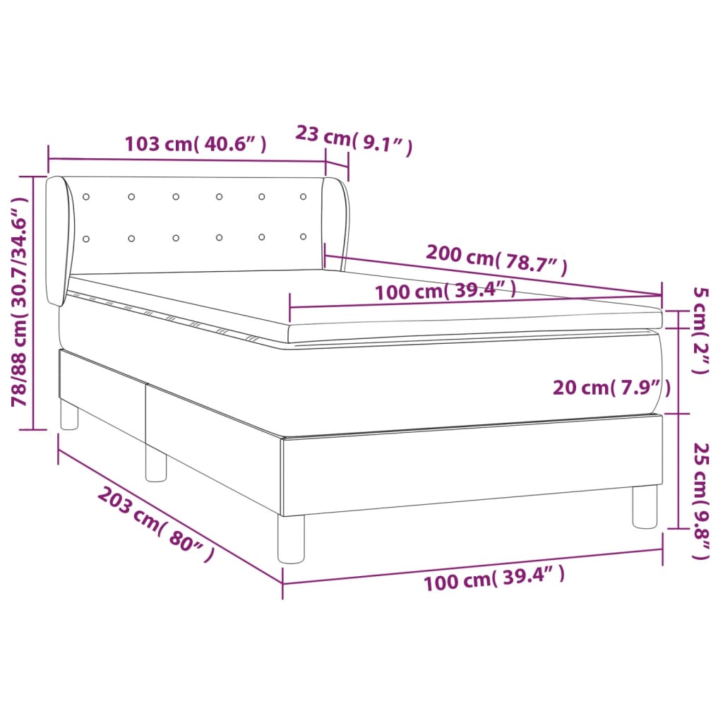 Federbettgestell mit schwarzer Matratze 100x200 cm aus Samt