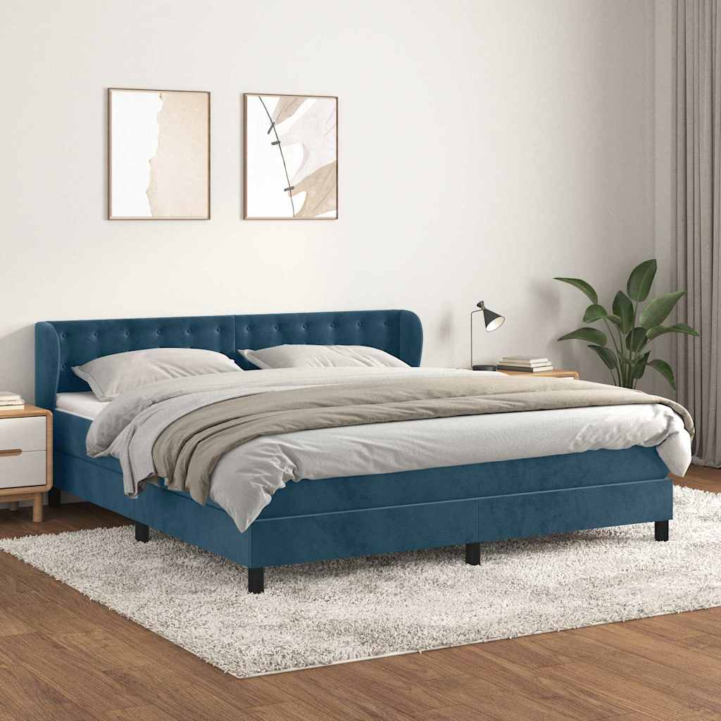 Giroletto a Molle con Materasso Blu Scuro 160x200 cm in Velluto | homemem39
