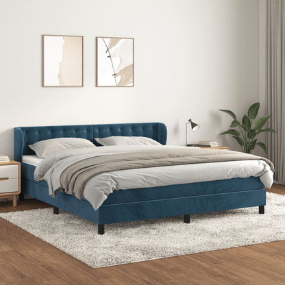 Spring bed frame with dark blue mattress 180x200 cm in velvet