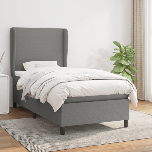 Spring Bed Frame with Dark Gray Mattress 90x200 cm Fabric